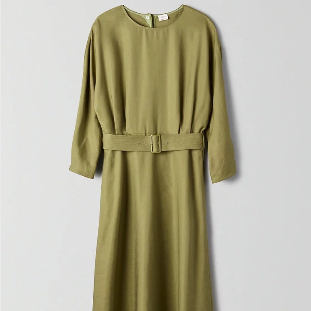 Wilfred Olive Green Long Sleeve Belted Midi Dress